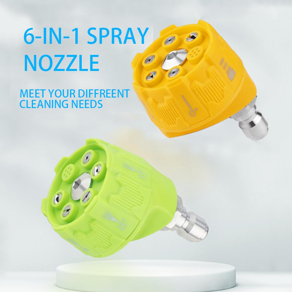 

High Pressure Washer 6-IN-1 Spary Nozzle Multiple Spray Angles With 1/4 Quick Connection For High Pressure Cleaner Car Accessory жёлтый