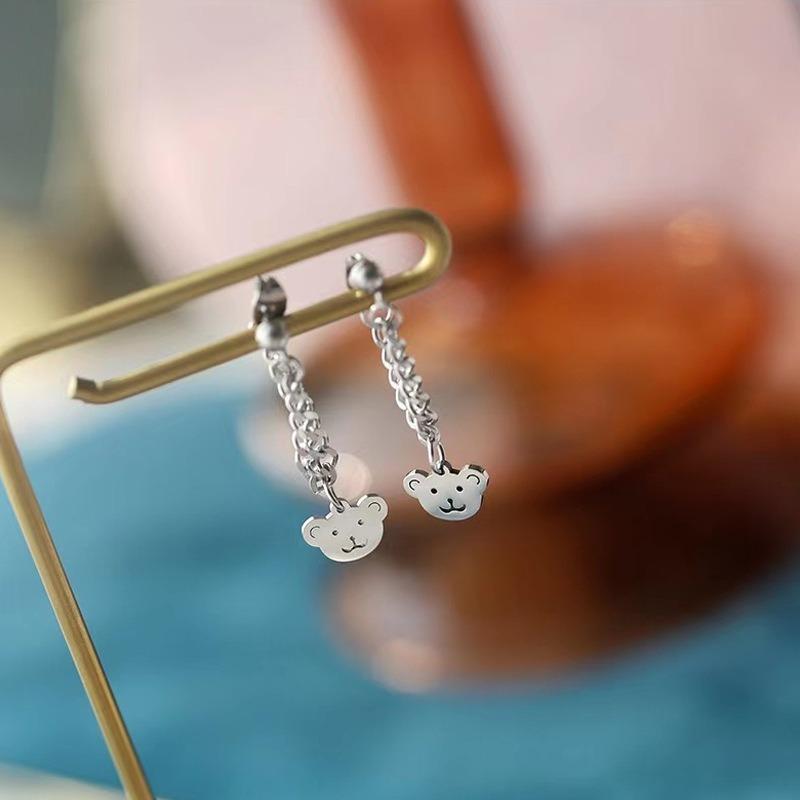 New Hip Hop Trendy Hiphop Bear Stud Earrings Sweet Cool Chain Long Earrings Women's Personality Earrings
