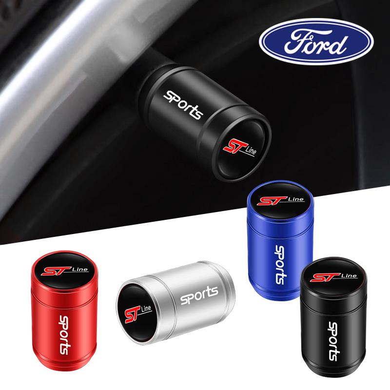 ZLKQ1 4pcs Metal Car Tire Valve Caps 3D Aluminum Alloy Stem Caps For Ford ST Line Explorer Transit Ranger Kuga F150 Fusion Taurus GHIA