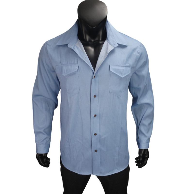 Men Vintage Wash Denim Shirt Casual Long Sleeve Button Up Pocket Top