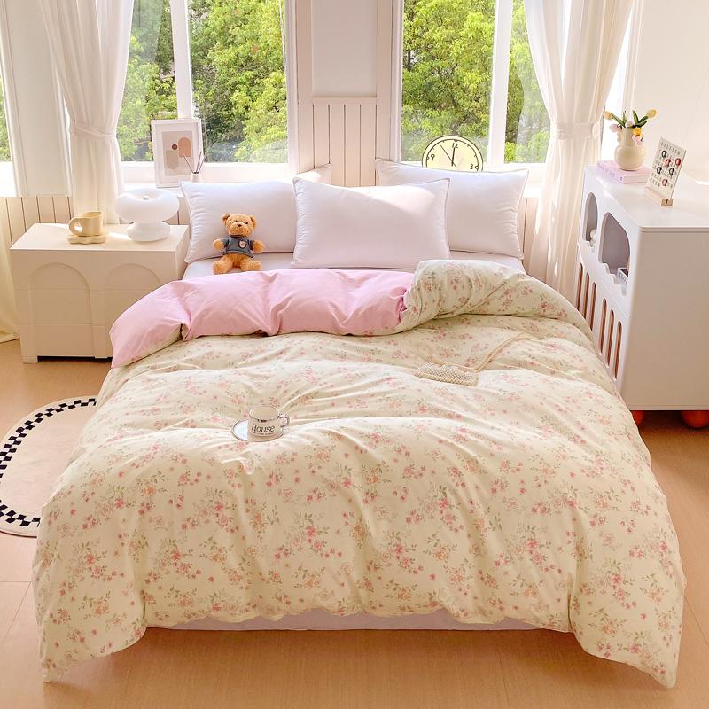 1pc 100% Cotton Floral Duvet Cover Soft Skin-Friendly King Size Comforter Cover with Zipper Spring Summer Breathable Quilt Cover