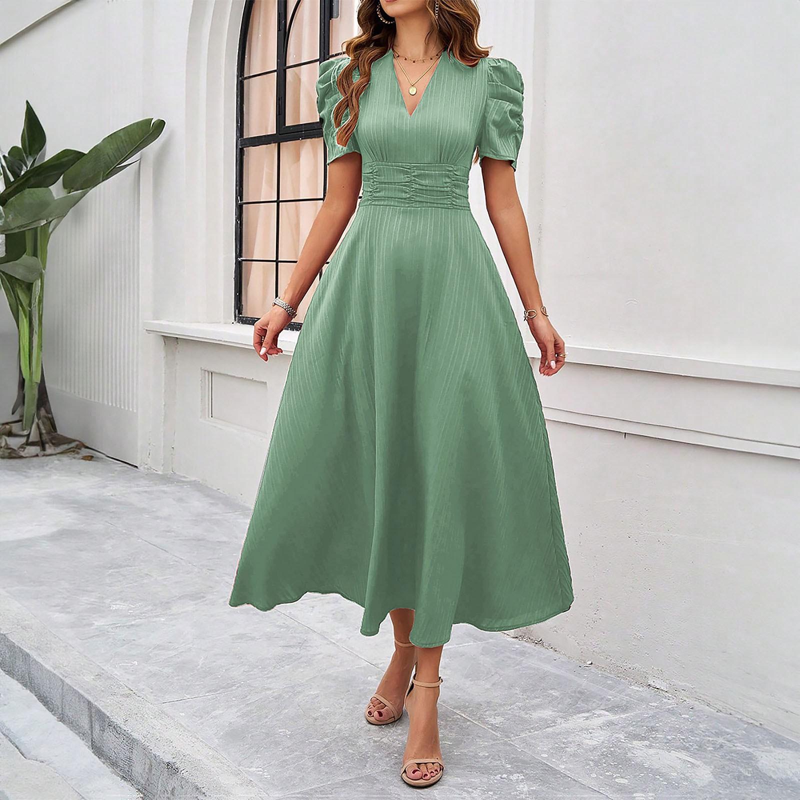 

Женское модное темпераментное платье с высокой талией и короткими рукавами L светло-зеленый