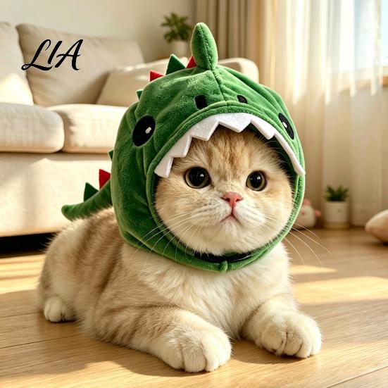 Breathable Pet Accessory for Photos Cute Dinosaur Hat Cats, Soft Plush Funny Cat Headwear with Shark Design, Novelty Green Costume 3D Fin And