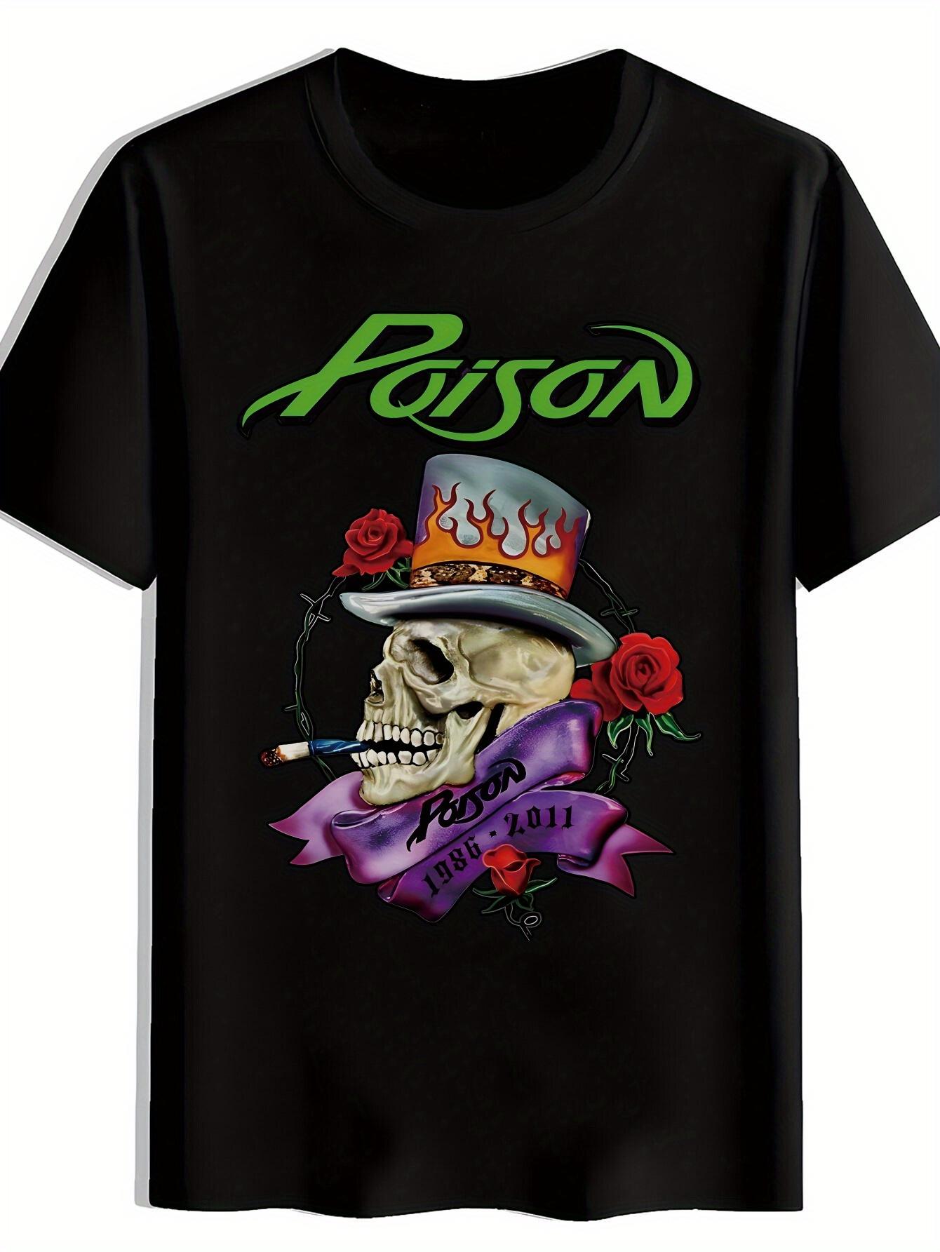 

Heavy Metal Band Graphic T-shirt - Poison - Black Tee with Vintage Rock Design - Round Neck Short Sleeve Shirt for Concerts XXXL