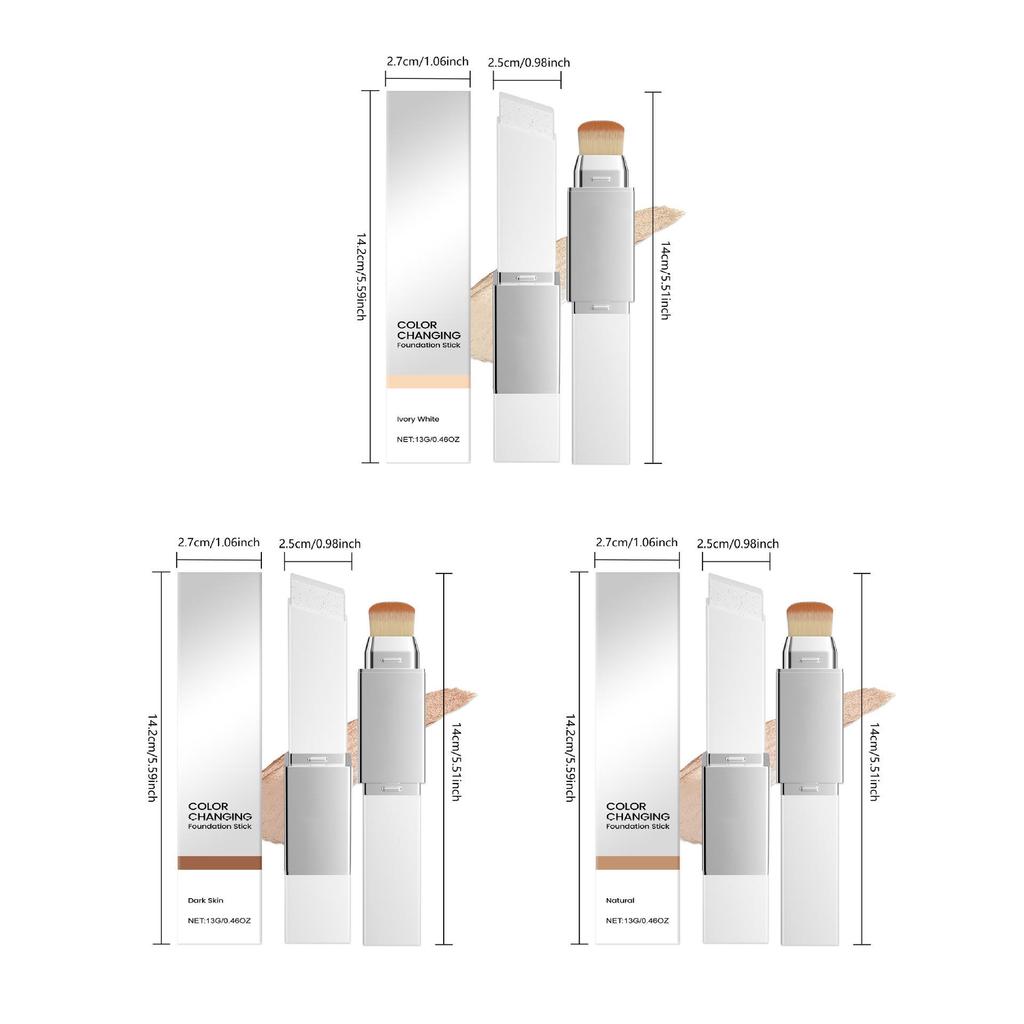 Zephoco 2-in-1 Color-Changing Foundation Stick - Lightweight, Moisturizing, Hydrating, Skin-Nourishing (Ivory White)
