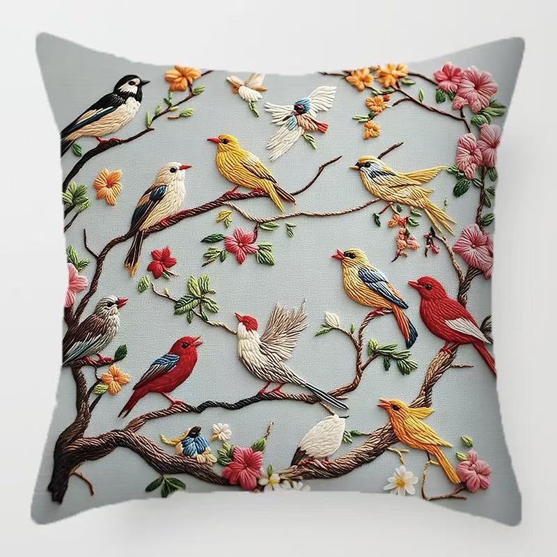 2PCS Vibrant Bohemian Style Short Plush Pillow Cover 45x45cm Doggy Imitation Embroidered Pillowcase (Pillow Insert Not Included)