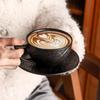 Mattierte Steinkeramik Kaffeetasse Retro Luxus Dicke Keramiktasse Schwarz-Weiß Einfarbige Latte Blumen Tasse Küchen Dekoration