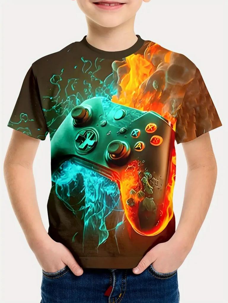 T-Shirts for Boys Short Sleeve 3D Gamepad Print Kids Summer Clothes Casual Fashion O-Neck Boys Tshirt Tops Children's Clothing
