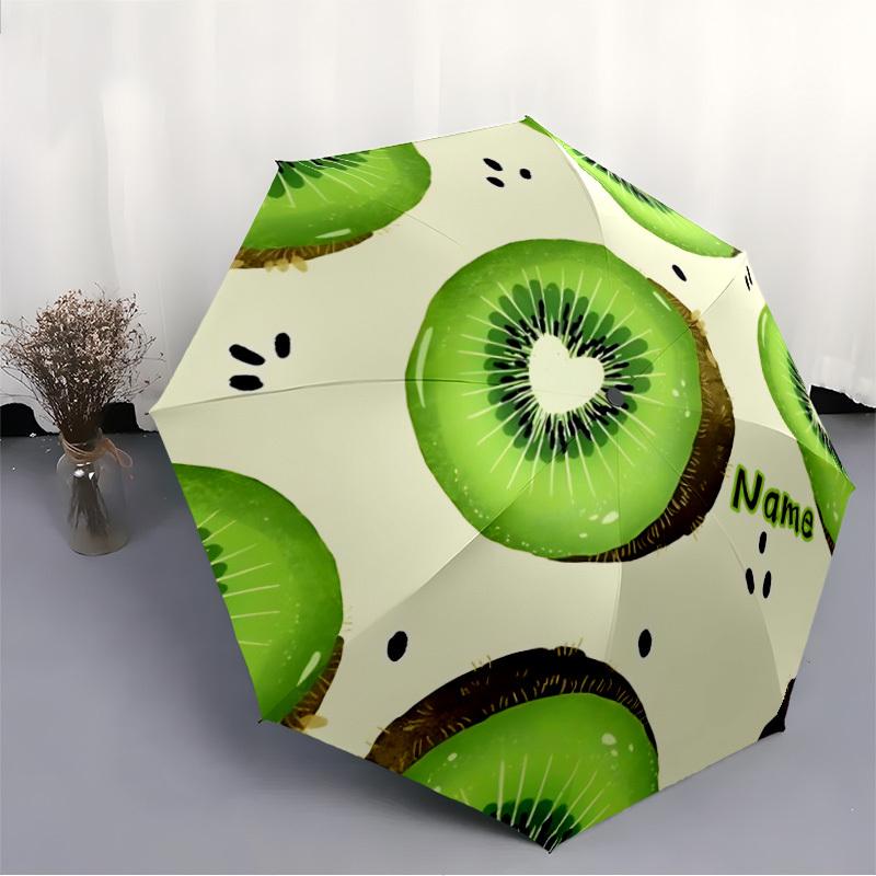 1pc Kiwi Pattern Custom Name Automatic Folding Umbrella, Durable Plastic & Iron, Lightweight for Outdoor Daily Use  S1230069