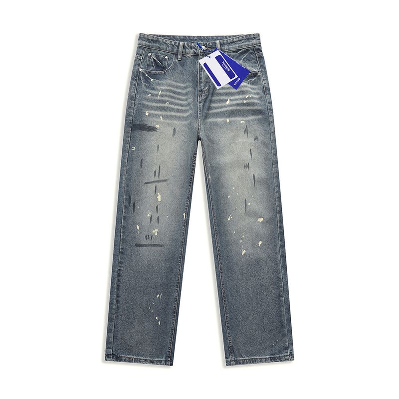 

Wassup New Retro Splash-Ink Straight-Leg Jeans for Men, American-Style Cleanfit Washed Vintage Casual Wide-Leg Pants Blue 5XL(Recommendation 115-130kg)