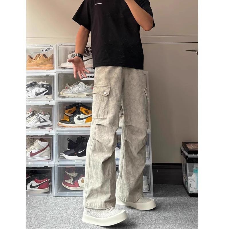 

Men s Trendy Paratrooper Pleated Workwear Pants - Spring/Autumn Casual Wide-Leg Design 3XL бежевый