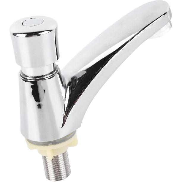 Basin Sink Faucet Time Delay Water Saving Water Tap Copper Alloy Push Switch Cold Water Faucet for Home Kitchen Bathroom Restroom Hotel