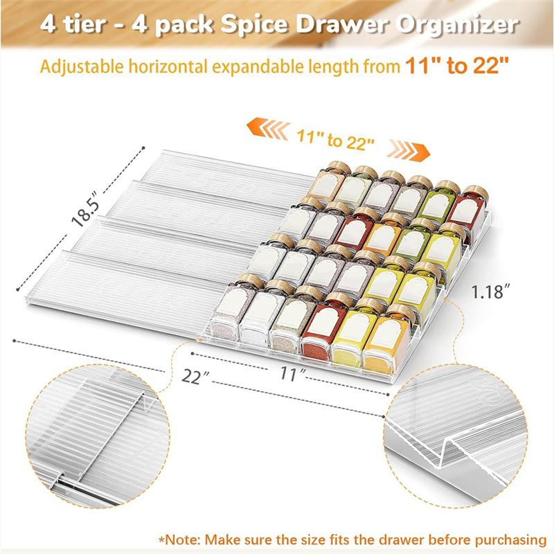ABBP-Expandable Spice Drawer Organizer Acrylic Spice Rack Adjustable Clear Acrylic Spice Rack 1 Set