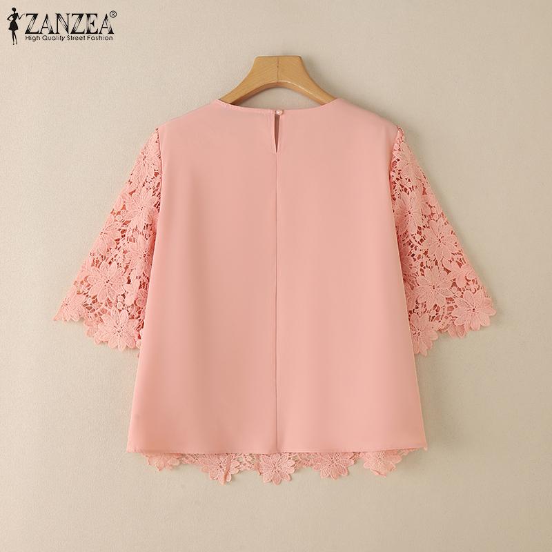 ZANZEA Women Casual Hollow Lace Crochet Patchwork Summer Half Sleeve Blouse