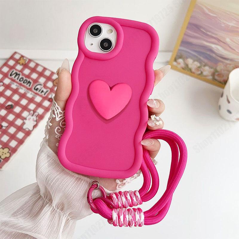 

Love Heart Wavy Silicone Case For Huawei Magic 5 6 Lite 9X Y9S Honor X6 X7 X8 X6A X7A X8A X9A X7B X8B X9B 90 Lite Lanyard Cover Huawei P40 Lite&With Hanging Rope