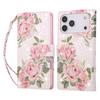 For iPhone 17 Pro Max Case RFID Blocking Flower Leather Phone Cover with Wrist Strap