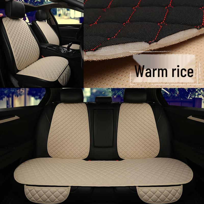 All-Season Breathable Linen Car Seat Cushion Set with Polka Dot Embroidery