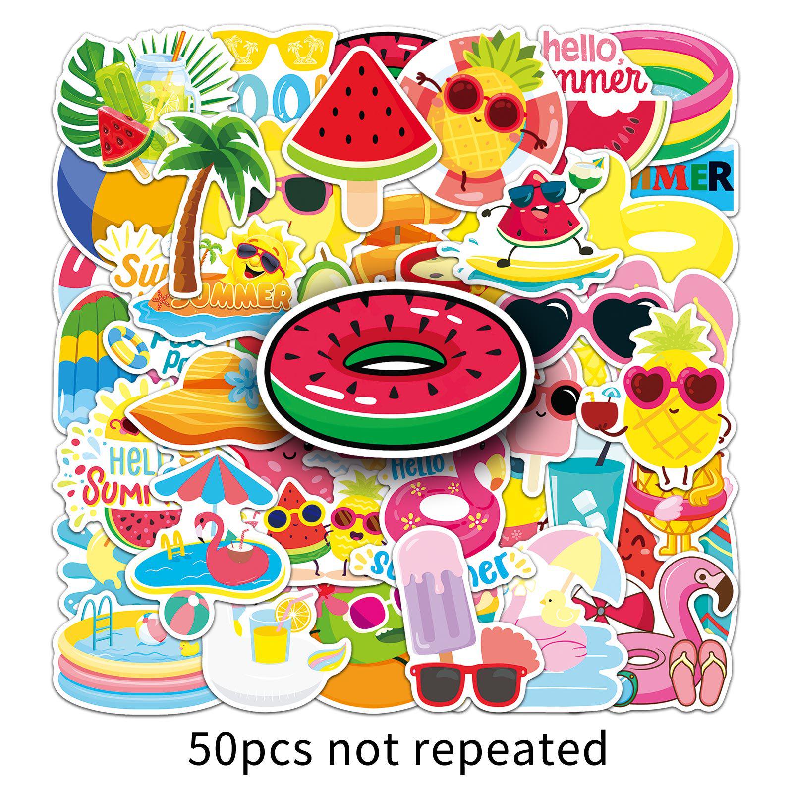50 Cute Waterproof Summer Cartoon Stickers for Phone, Thermos, Luggage, Notebook