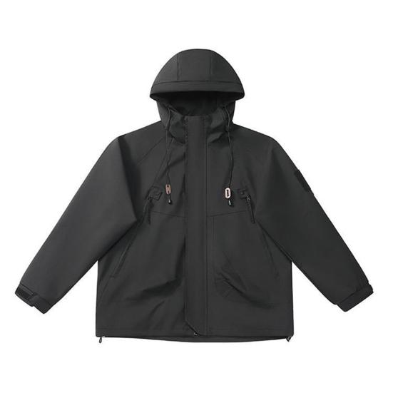 Men Jacket Hooded Long Sleeve Windproof Waterproof Windbreaker with Multi-Pocket Design Casual Sports Style Outerwear