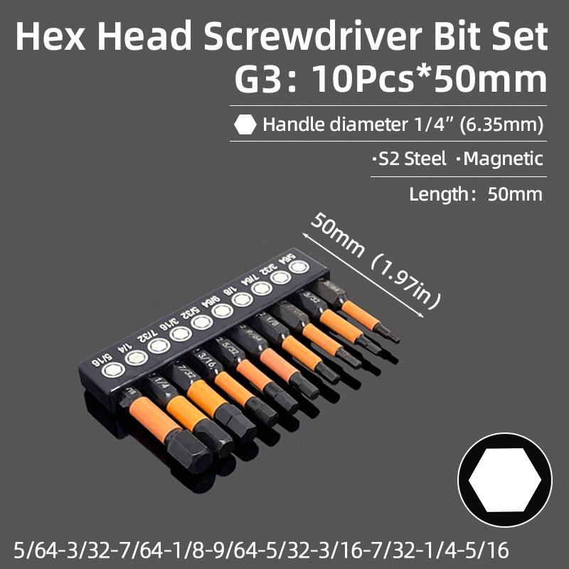 Hex Bit Set Head Allen Wrench Screwdriver Bit Set SAE Metric Hex Shank Magnetic Screw Driver S2 Steel Electric Drill Hand Tools