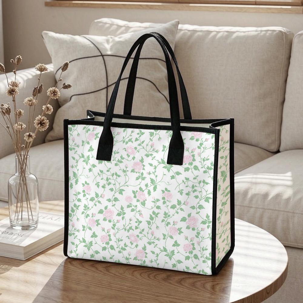 Floral Print Tote Bag Casual Large Capacity Handbag for Daily Use