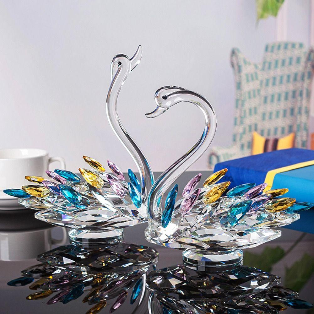 Creative Swan Statue Elegant Crystal Desktop Ornaments Crystal Swan Figurine  Home Decoration