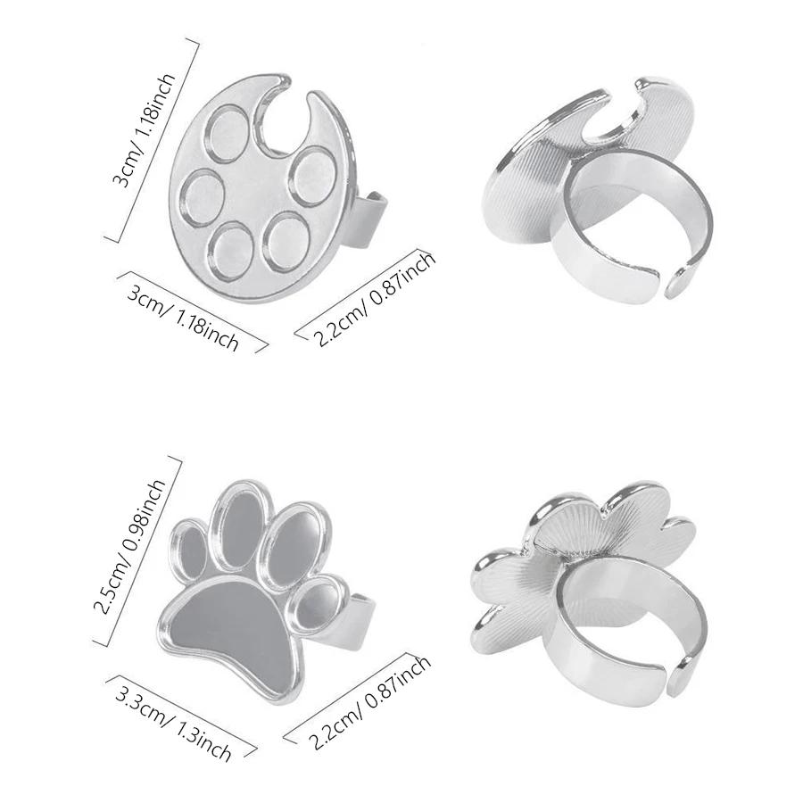 Mini Nail Art Mixing Ring Palette, Cute Paw Print Finger Ring Palette for Gel Nail Polish, Acrylic Paint Manicure DIY Nail Salon