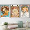 Retro Woman Alphonse Mucha Canvas Painting Nordic Art Poster Abstract Printmaking Museum Exhibition Mural Living Room Home Decor