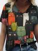 Neue Süße Katze Tier 3D Druck T-Shirts Mode Damen V-Ausschnitt Kurzarm T-Shirt Y2k Harajuku T-Shirts Lässige Oberteile Damenbekleidung