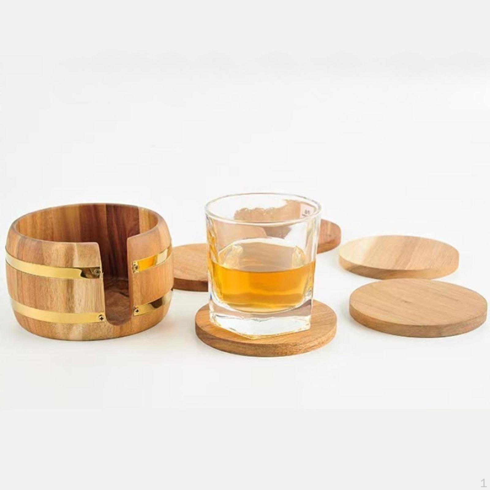 

6 шт. Деревянные подставки под стаканы для напитков, впитывающие, деревенские, декоративные, с держателем в форме бочки для