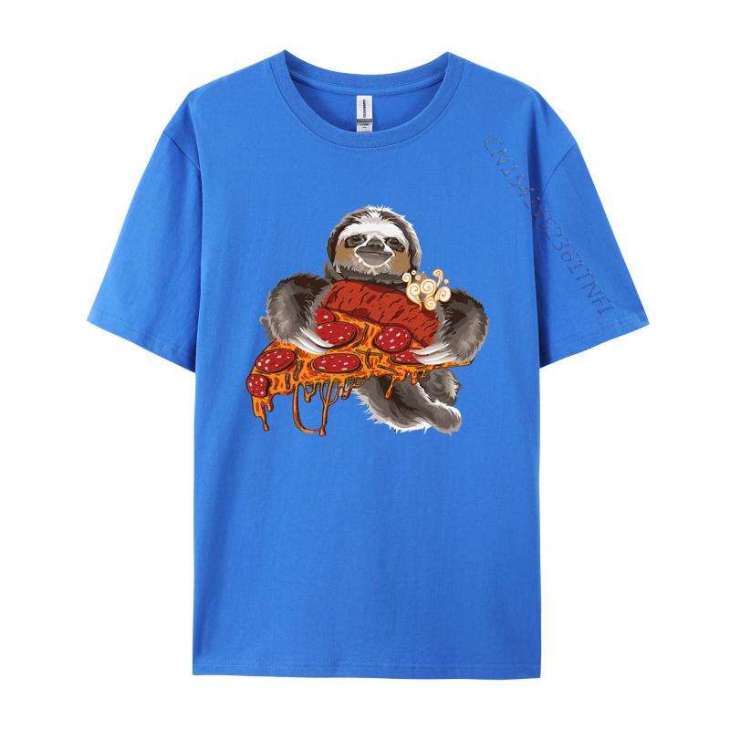 Sloth Holding Pepperoni Pizza Funny TShirt Tee Top Camisas Men Casual Clothing Gift Newest Tshirt Streetwear