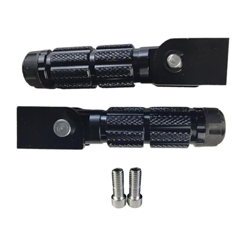 Motorcycle Foot Pegs Pair With 8Mm Mounting Size, Hinged Aluminum Footrest Pedals, Black Grip Pattern for Repair Work and Road Use