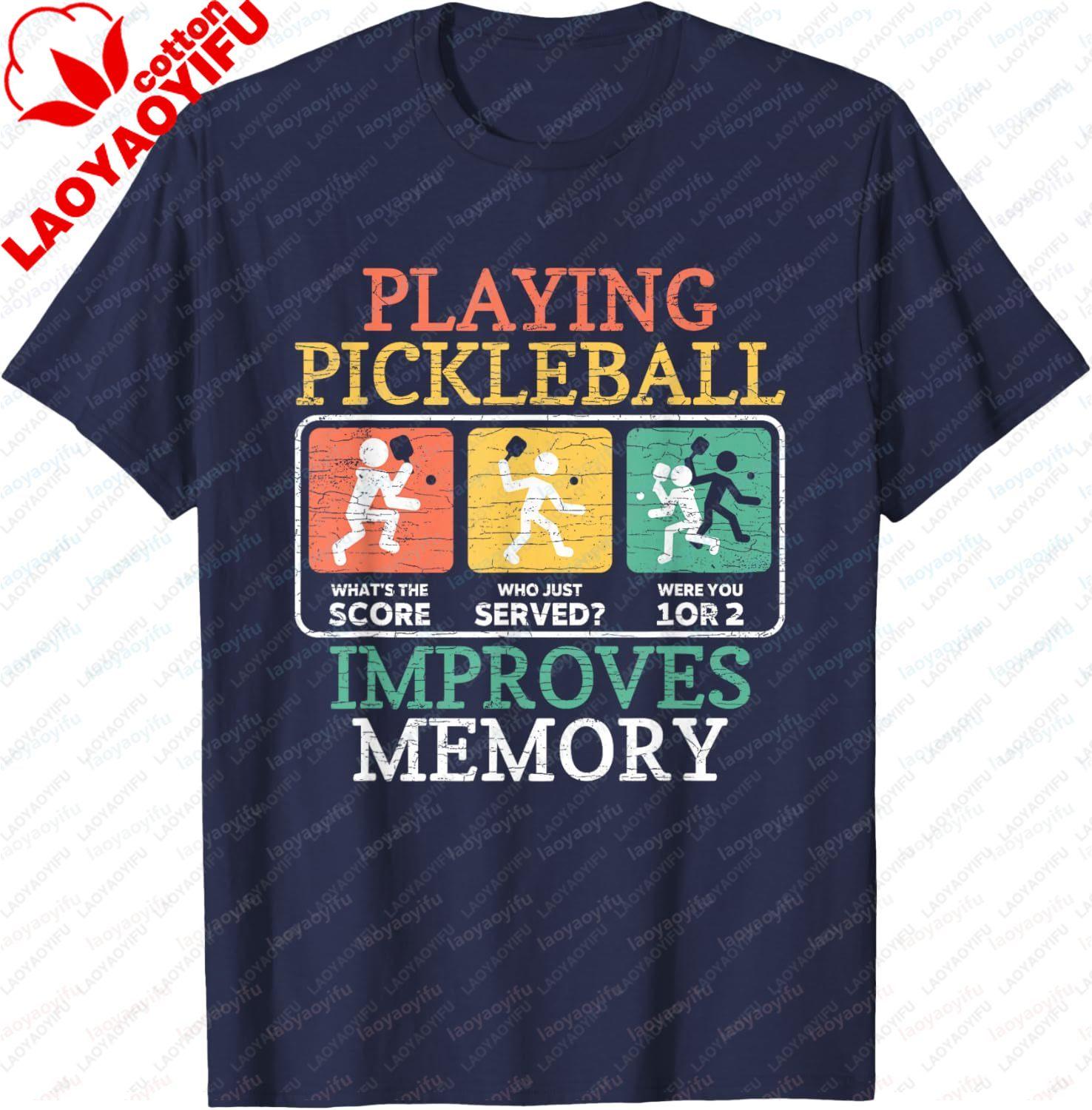 

Playing Pickleball Improves Memory Pickleball TShirt Cotton Mens Tshirts Vintage Short Sleeve Graphic Camisas Streetwear 4XL