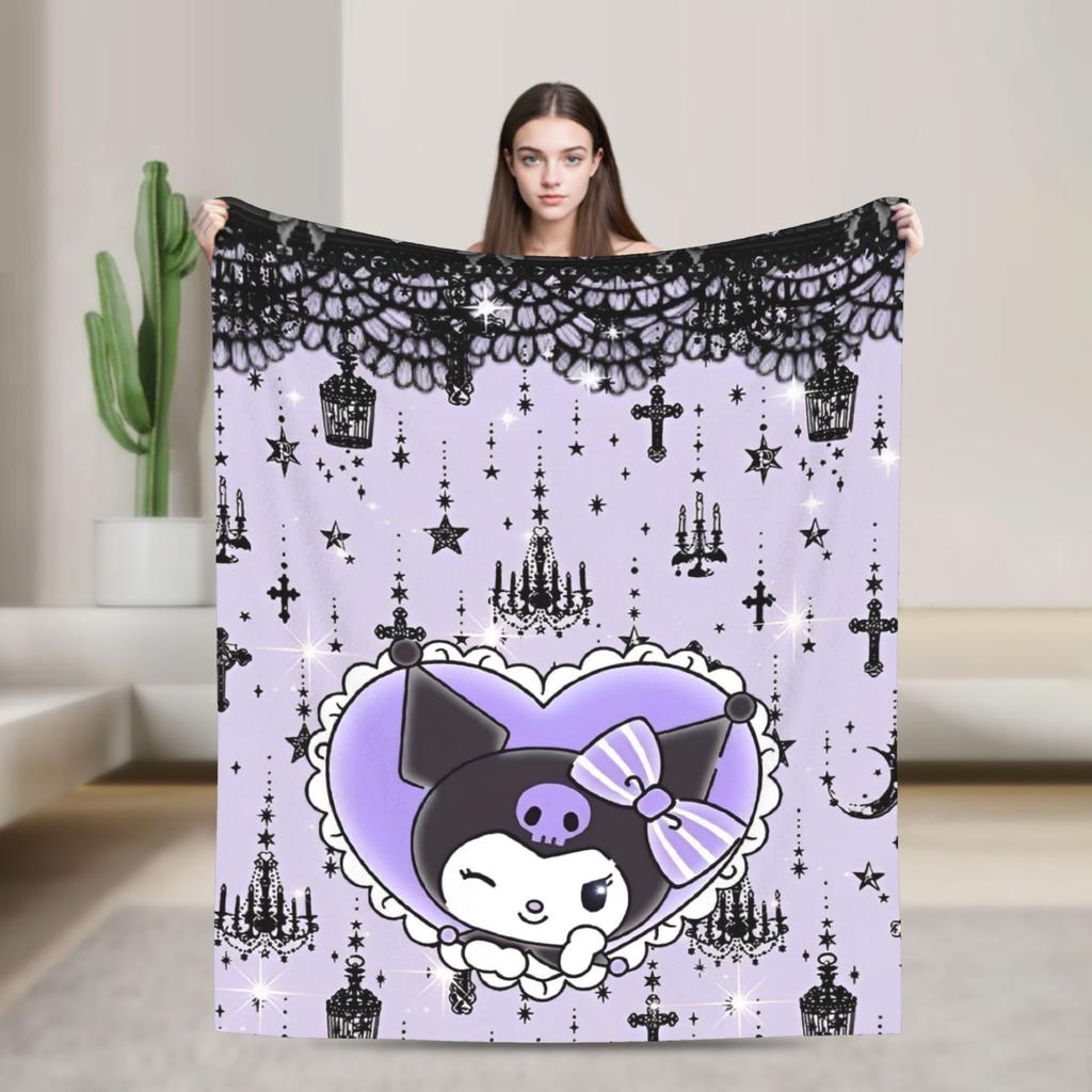 Cartoon Cool Cute Kuromi Fleece Throw Blanket Blanket for Home Outdoor Super Soft Bed Rug