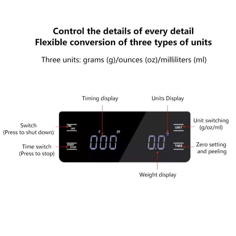 Digital Coffee Scale With Timer Led Screen Espresso Usb 3Kg Max.Weighing 0.1G High Precision Measures Kitchen Scale