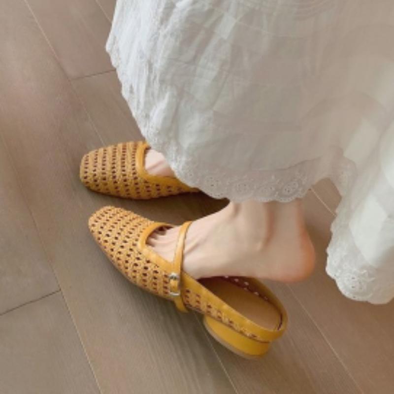2026 New Heightened Hollow Baotou Half Slippers Women's Summer Wear Casual Woven Sandals Sandals Beach Sandals