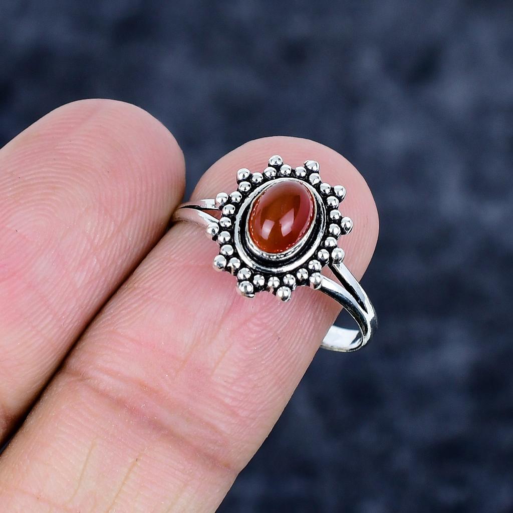 Carnelian Gemstone Handmade 925 Sterling Silver Jewelry Ring Size 9.5 MM-3421
