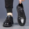Autumn new first-layer cowhide casual men's shoes black flat shoes breathable lace-up-free versatile board shoes men's trendy shoes
