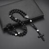 Rosario Nero alla Moda con Perline Rotonde Croce Classica con Ciondolo Regalo Rosario