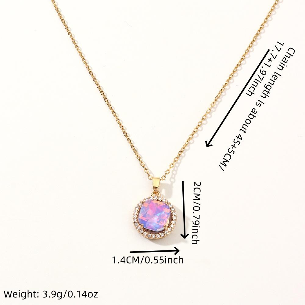 1 Piece Trendy Colorful Round Zircon Pendant Necklaces for Women Gold Color Stainless Steel Necklace Jewelry Party Accessories