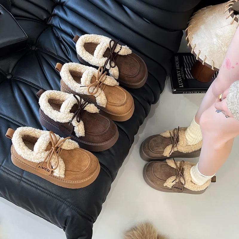Suede Women Fur Snow Boots Winter Warm Loafers Shoes Designer Short Plush Cotton Boots Platform Fashion Comfort