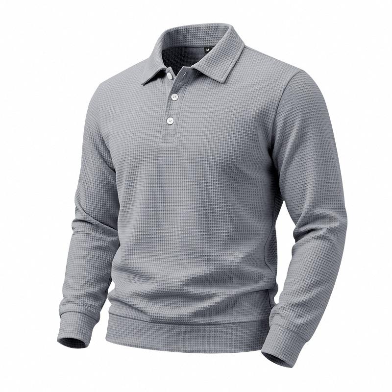 Men S Long Sleeve Waffle Knit Polo Shirt Loose Fit