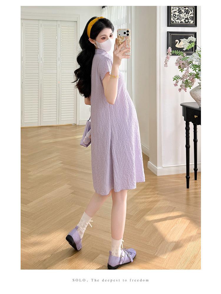 Real Shot 2026 Summer Ice Cool Short Sleeve Lapel Slimming Maternity Dress