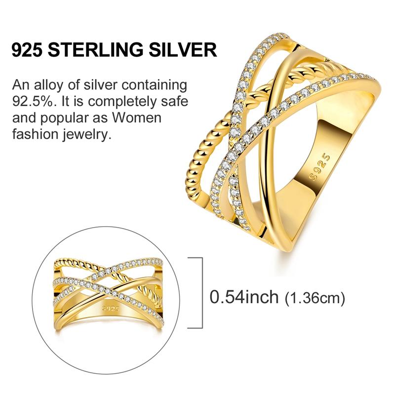 Ring 925 Sterling Silver Sparkling Gold Heart Star Moon Chain Ring For Women Man Girl Wedding Anniversary Part Ring Jewelry Gift