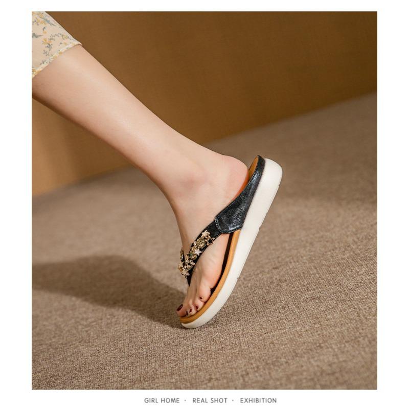 Korálkové Kamínkové Bohémské Přímořské Plážové Pantofle s Klipem na Palec Dámské