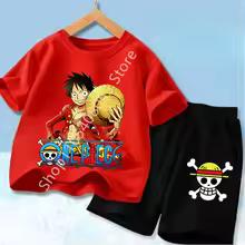 Set di Vestiti Estivi a Maniche Corte Anime Ragazzo Ragazza T-shirt Pantaloncini 2pz Un Pezzo Outfit per Bambini Chopper Luffy Tuta Completo Bambini