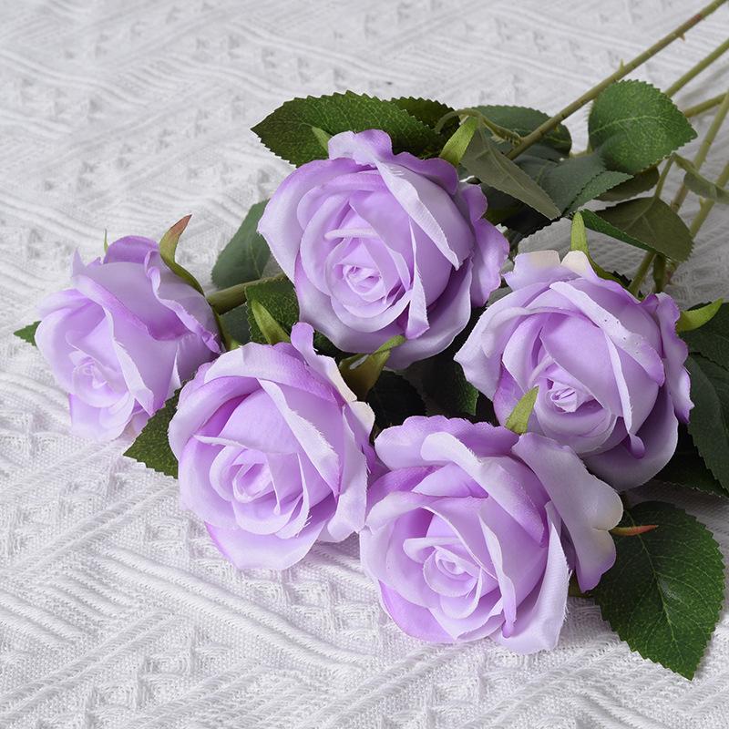 

Artificial Flowers Fake Rose Bouquet Vases Home Decoration Accessories Wedding Plants Bridal Clearance Floristics Diy Gift Cheap 5pcs фіолетовий