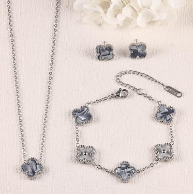 3PCS Clover Necklace Bracelet Earnail Set Light Luxury Colorful Fashion Accessories