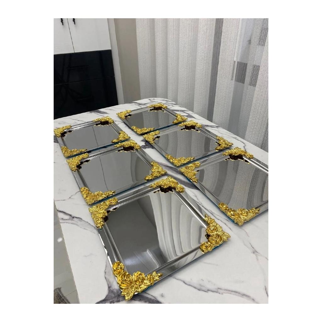 Silver Gold Detailed 18/10 Steel Coffee Presentation Tray 1 Piece