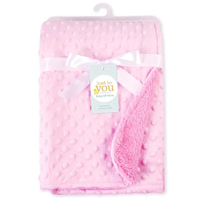 Newborn Infant Warm Blanket & Beanie–Soft Fleece Thermal Fabric White/Pink Multi-Functional Stroller Cover Swaddle & Bath Towel
